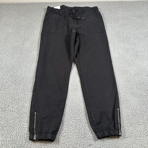 Grace & Lace Pants Womens 16 Black Jogger Twill Elastic Waist Ankle Zip Pockets